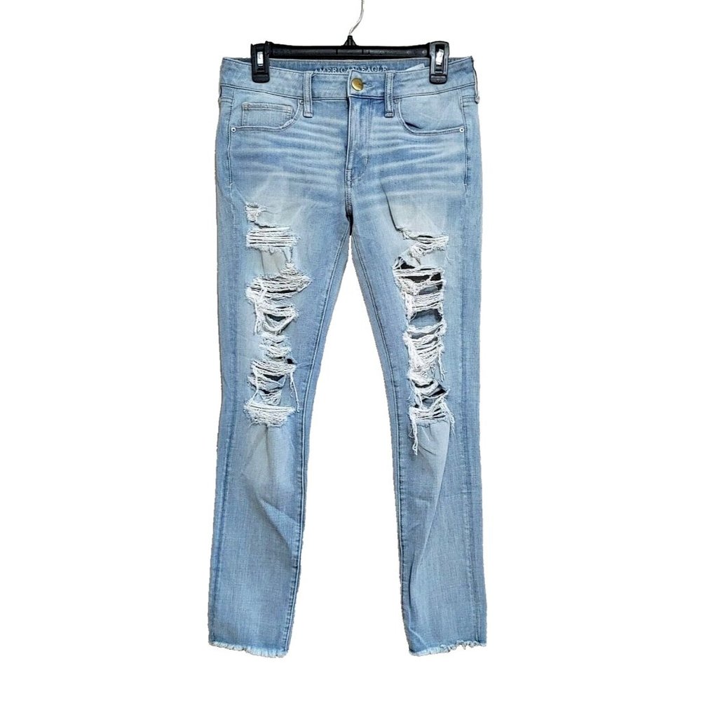 American Eagle Skinny Jeans Womens Size 8 360 Super Stretch Raw Hems